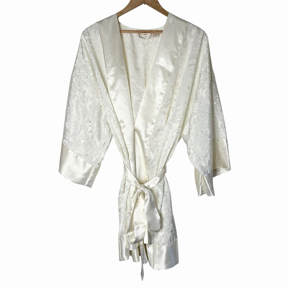 Vintage Victoria's Secret Robe Gold Label Ivory White Floral Satin Women OSFM